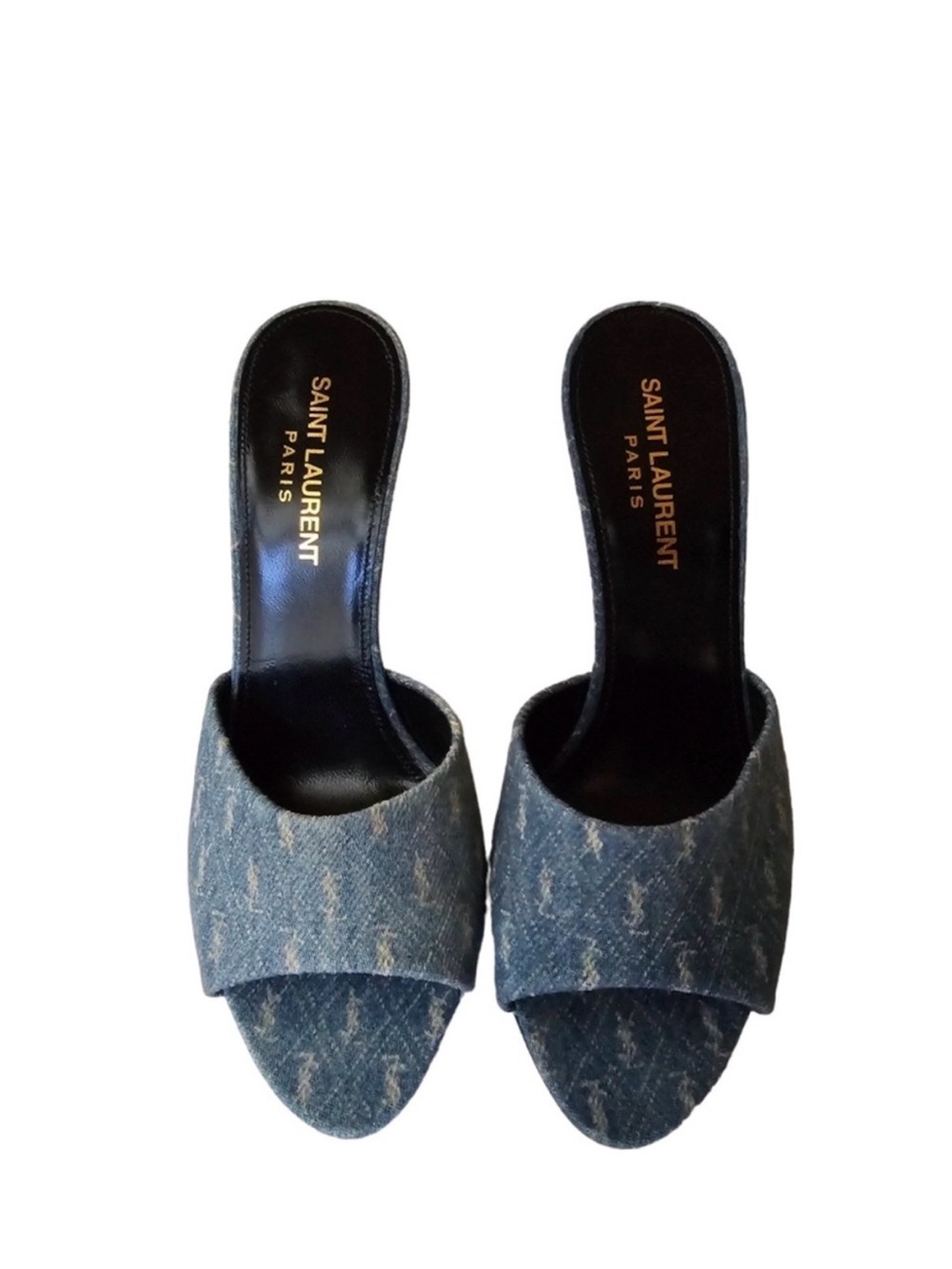 Saint Laurent Denim Slide Mules in Blue